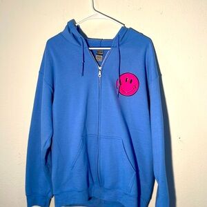 Vintage blue smiley face hoodie
